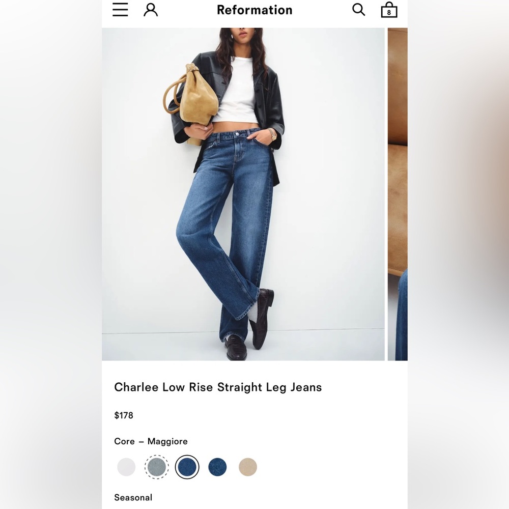 Reformation Charlee Low Rise Straight Leg Jeans Blue - Size 28